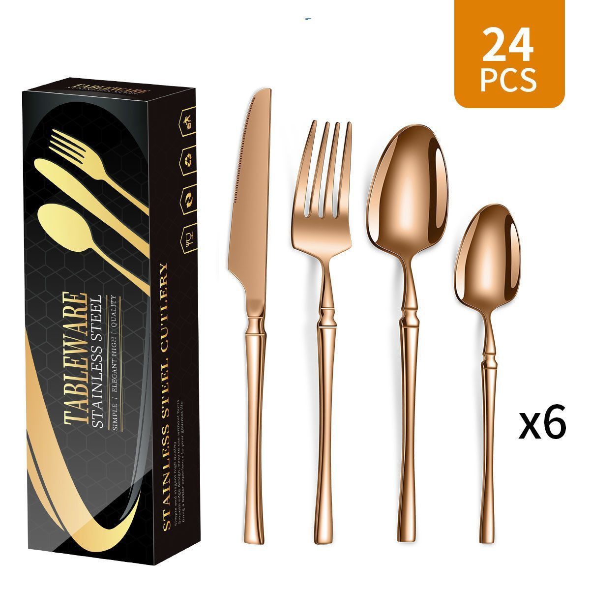 Luckice Besteck-Set Edelstahl-Besteck Messer,Gabel,Löffel,Besteck Edelstahl Spiegelpoliert (24-tlg), 6 Personen, Edelstahl 316, dass Sie jede Art von Fleisch mühelos schneiden können.
