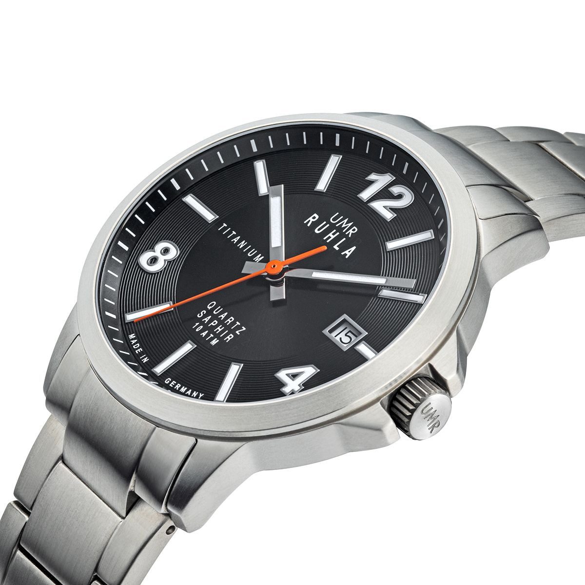 UMR Ruhla Quarzuhr Titan Herrenuhr 32004 40 mm Schwarz Titanband Saphirglas 10 ATM