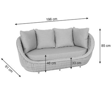 Dehner Gartenlounge-Set Bari, 3-Sitzer Sofa mit Tisch, inkl. Polster, modernes Outdoor-Sofa mit wasserabweisendem Bezug, Farbe hellbraun