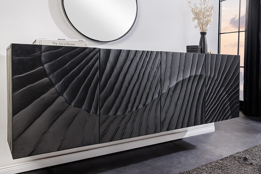 riess-ambiente Sideboard SCORPION 180cm schwarz (Einzelartikel, 1 St), Wohnzimmer · Massivholz · Mango · TV-Schrank · hängend · Industrial