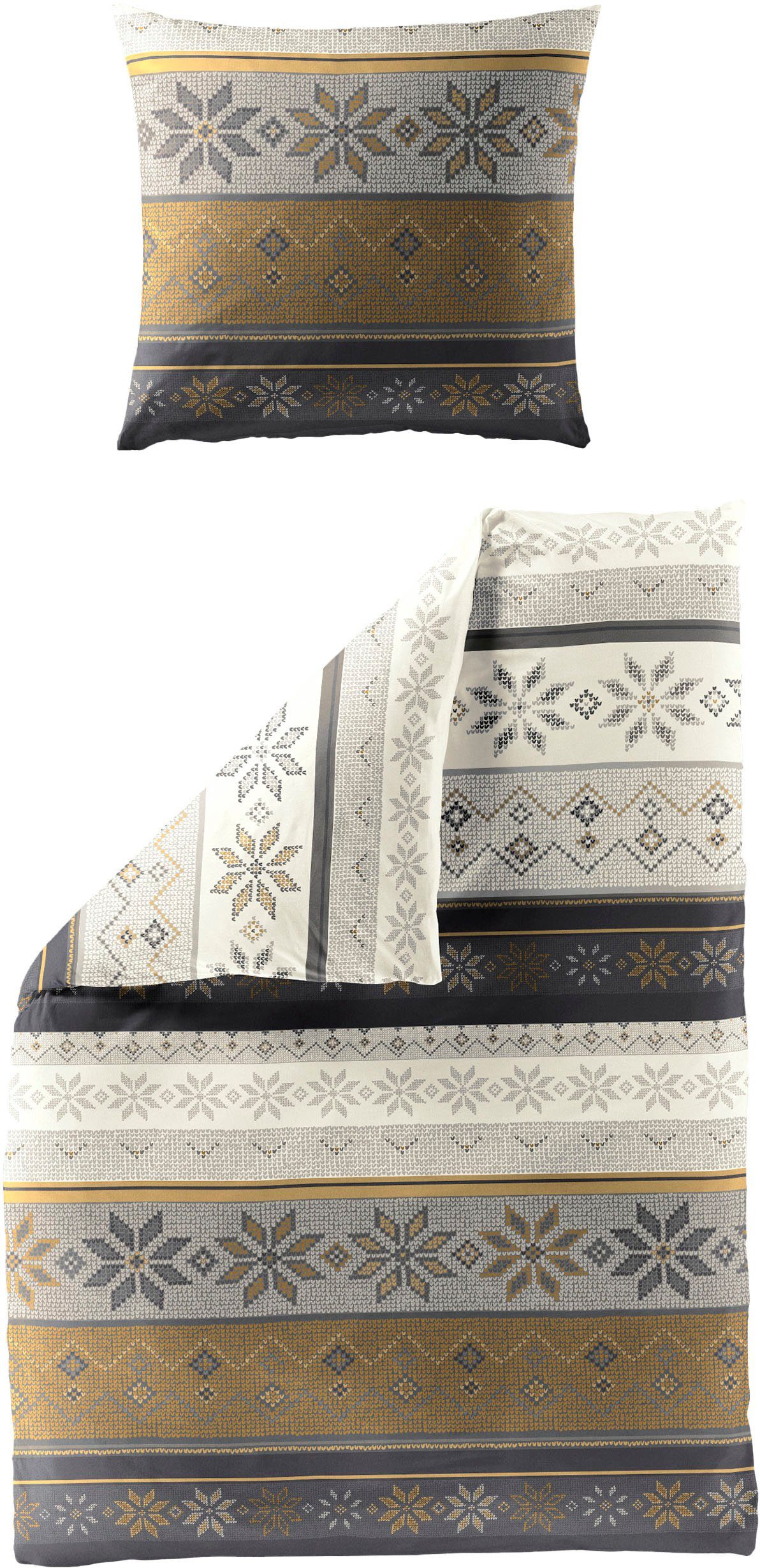 BIERBAUM Babybettwäsche Schneeflocke in Gr. 135x200 cm, ideal für Weihnachten, Biber, 2 teilig, Biber kuschelig warm im Winter, Weihnachtsbettwäsche, Winter