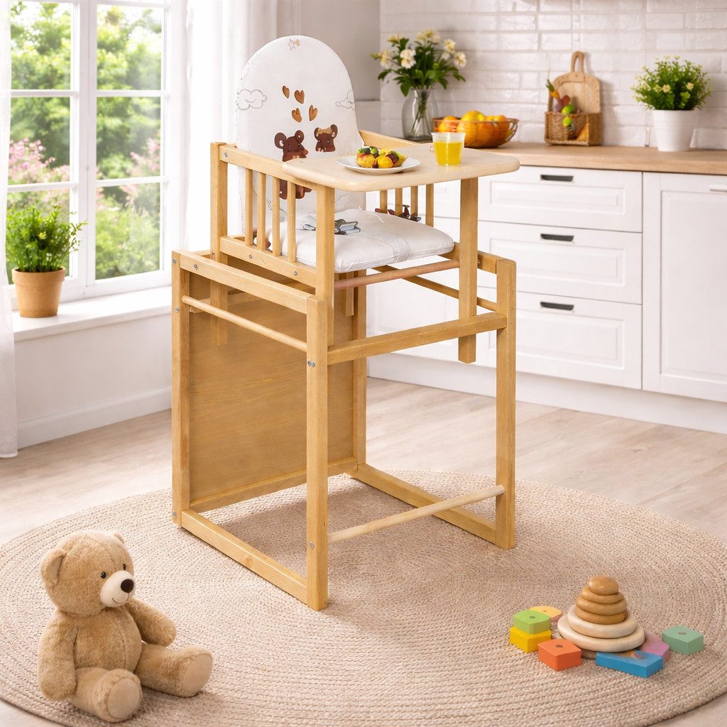 Best for Kids Holzstuhl Victoria 2-in-1 Holzstuhl & Tisch – Höhenverstellbar & Sicher, leicht umbaubar zur Stuhl-Tisch-Kombination