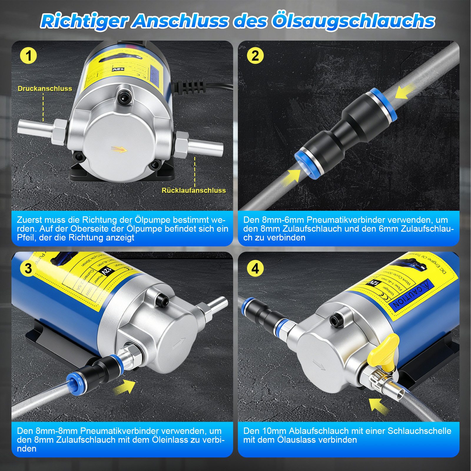 PRIISF Ölabsaugpumpe 12V Dieselpumpe Absaugpumpe Ölabsaugpumpe Ölpumpe Ölwechselpumpe 100W (1-4L/min Tragbare Elektrische Umfüllpumpe Tauchpumpe Auto Heizölpumpe, Selbstsaugend Kraftstoffpumpen Heizöl Motoröl Diesel Ölwechsel), Ölpumpenextraktor für Auto & Motorrad, Boot, LKW, Wohnmobil