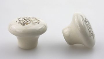 MS Beschläge Möbelbeschlag Möbelknopf Creme mit Muster Kommodenknopf 32mm