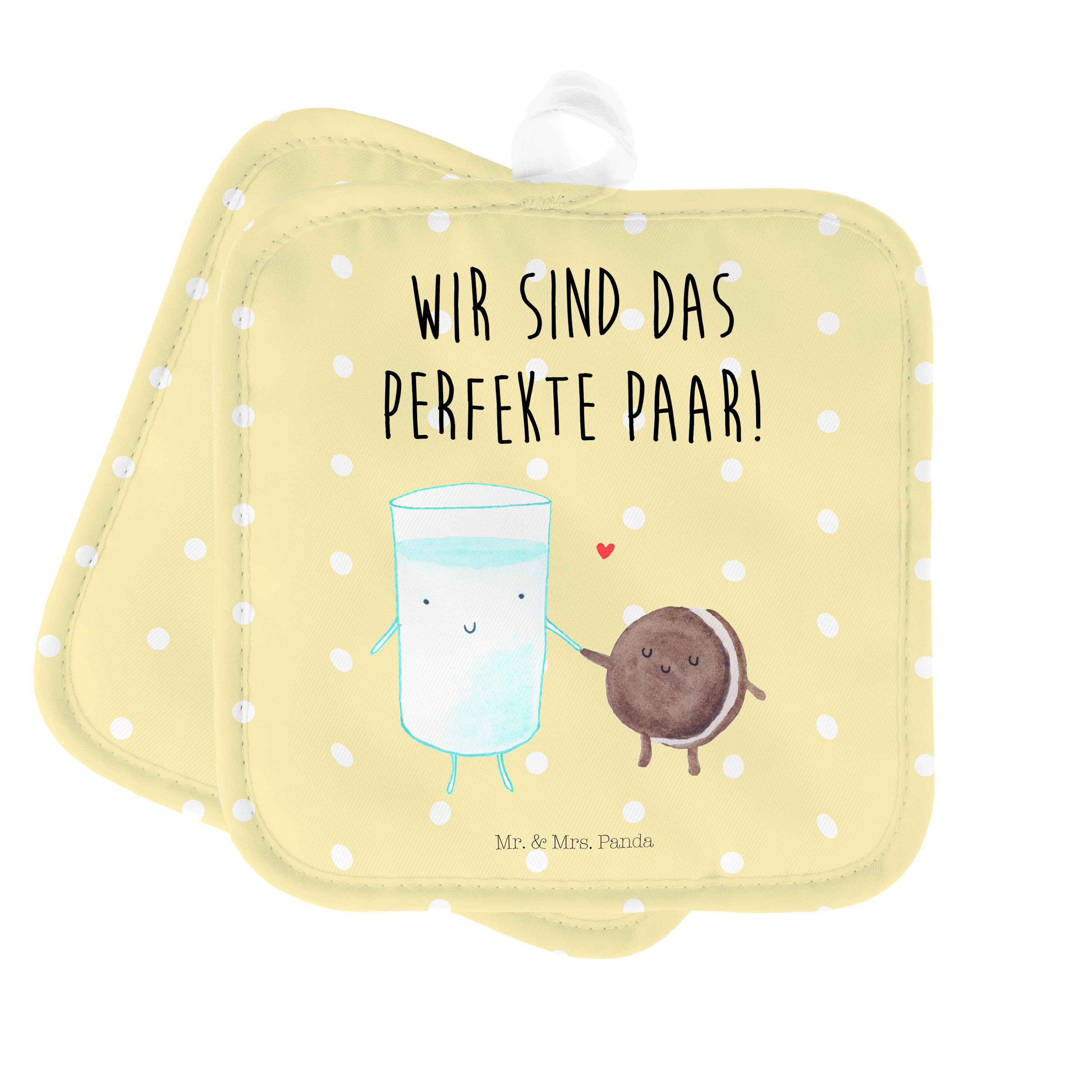 Mr. & Mrs. Panda Topflappen Milch & Keks - Gelb Pastell - Geschenk, Gute Laune, Ofenhandschuh, Ka, (1-tlg)