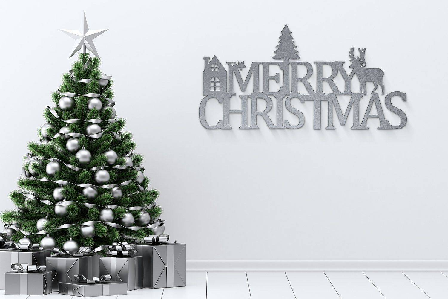 tuning-art Weihnachtsfigur WD02-Si X-Mas Metallschild Weihnachtliches Merry Stahl Silber Weihnachtsdeko Silber