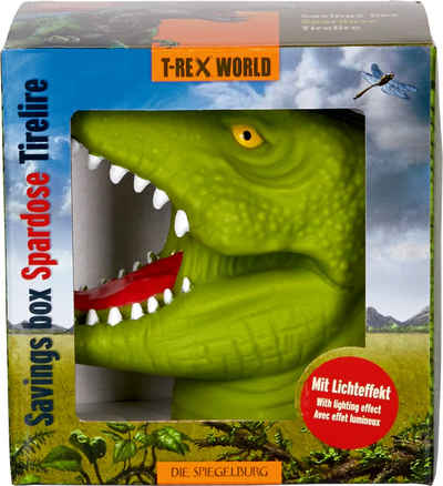 Coppenrath Spardose Spardose mit Lichteffekt T-Rex World Spiegelburg Dinosaurier Dino grün, (Set, 1-tlg., 1), Spar-Dino