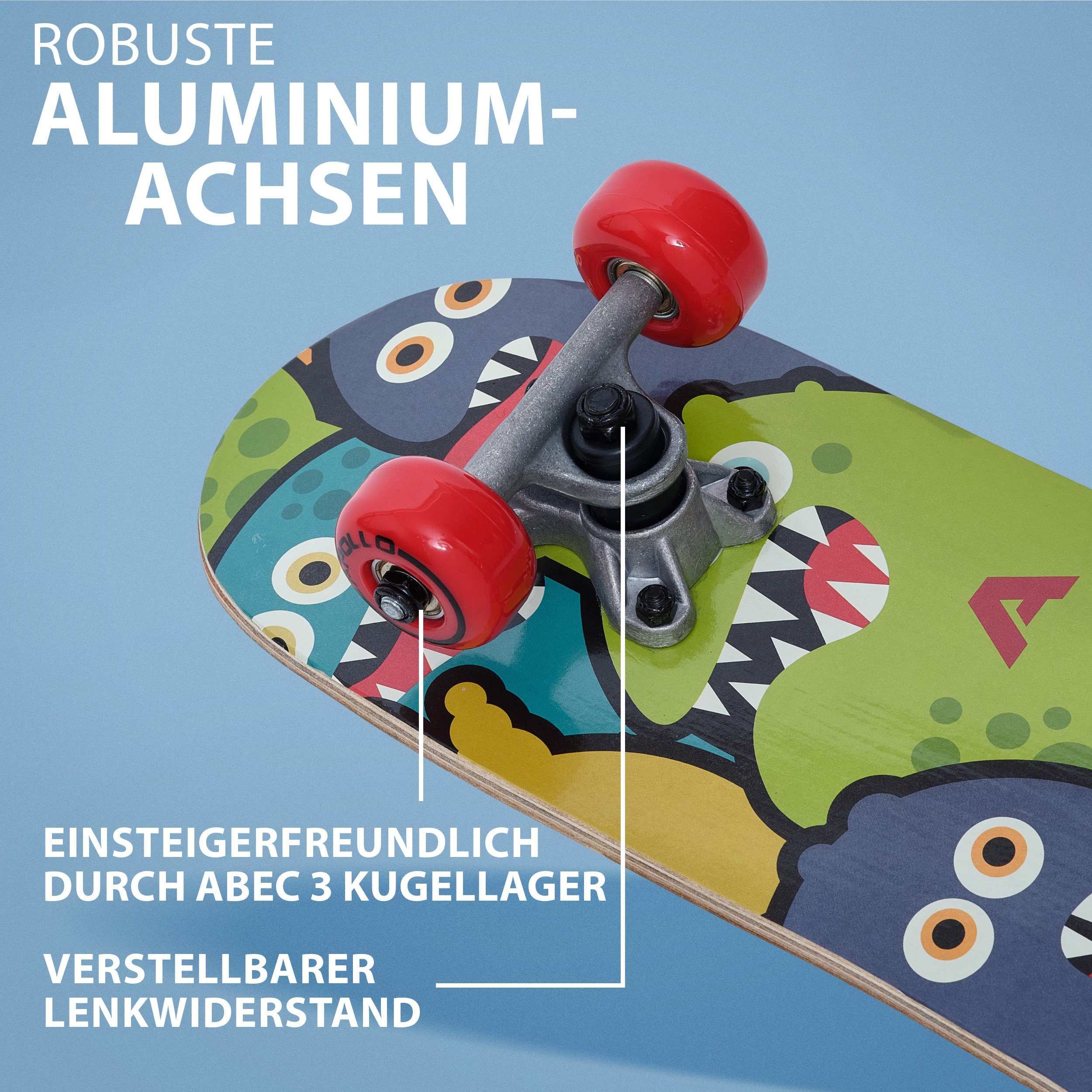 Apollo Skateboard Kinderskateboard 20" Kinder, Longboard, ABEC 3 und Aluminium Achsen – Bild 3 von 5