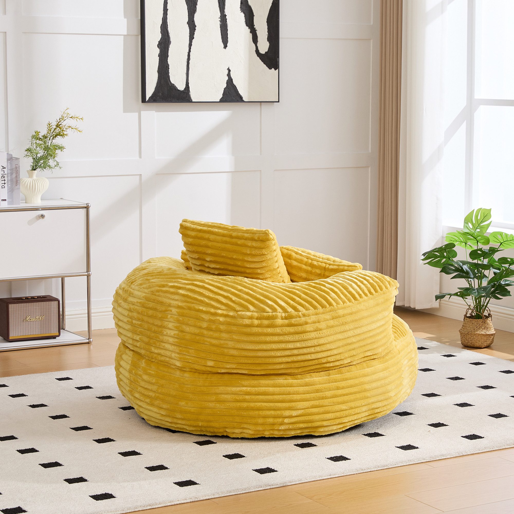 OKWISH Sitzsack Liegesessel mit hoher Rückenlehne und 3 Kissen (Einzelsofa Sofa)