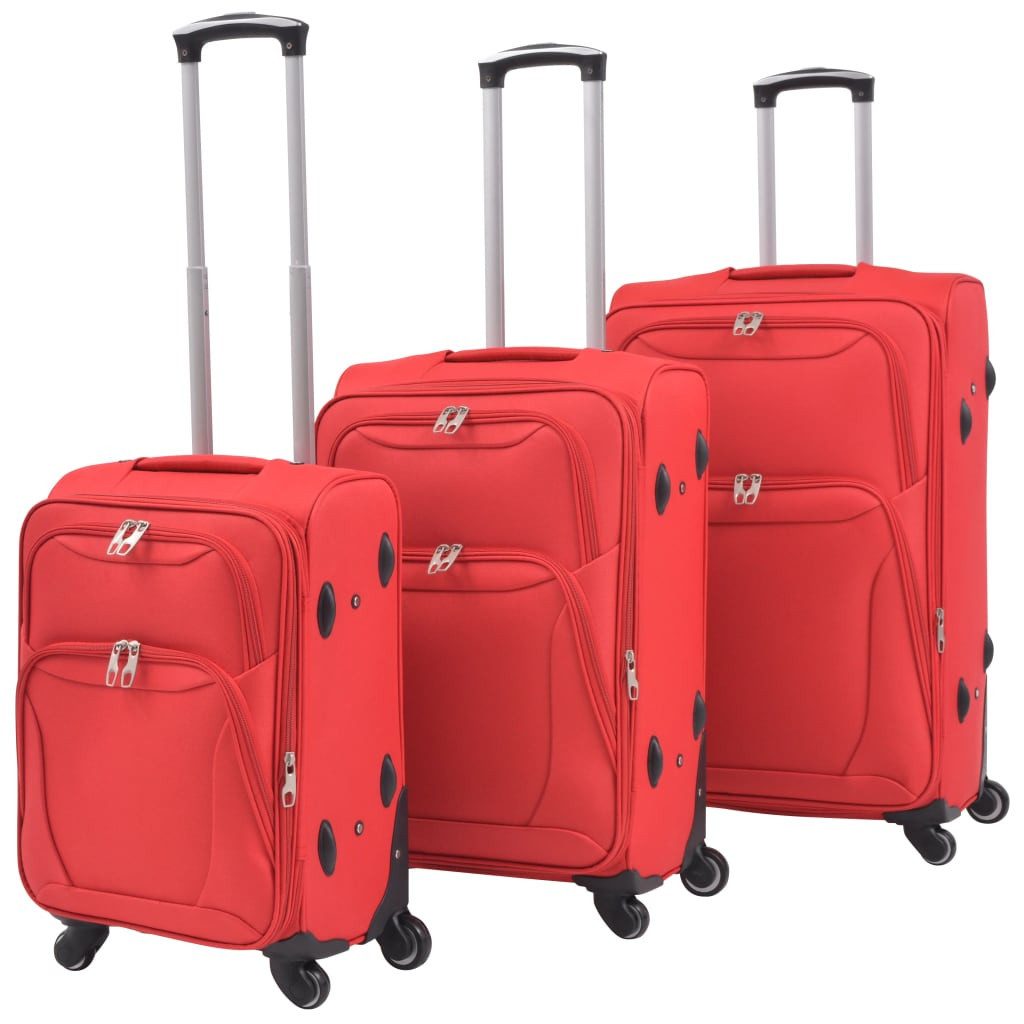vidaXL Trolley Rot - 3-teilig Koffer Set Weichgepäck Reisekoffer-Set Reisetasche mit, Mit 4 Rollen Rollen