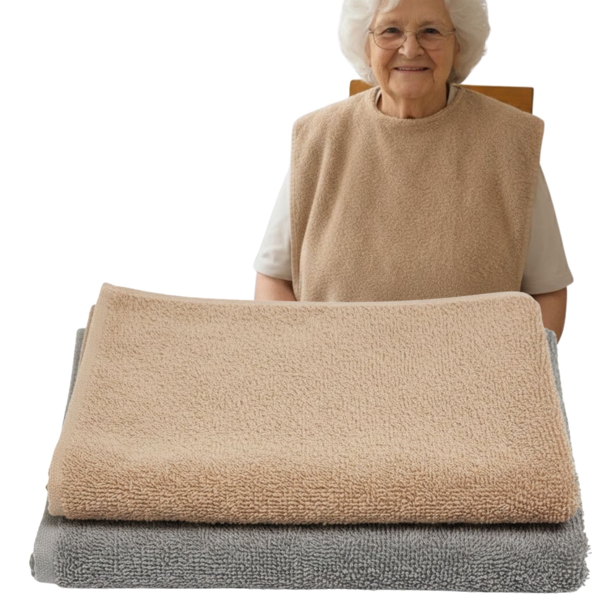 Seniori Lätzchen für Erwachsene 2er Set 50x100 Essschutz Baumwolle, (2 Stück), Beige und Grau