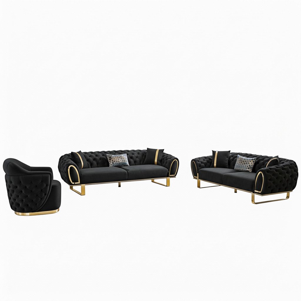 Palms-Store Sofa Set Abu Dhabi aus hochwertigem Samtstoff mit massivem Gestell, 3-Sitzer+2-Sitzer+Sessel, 3-Sitzer mit Schlaffunktion