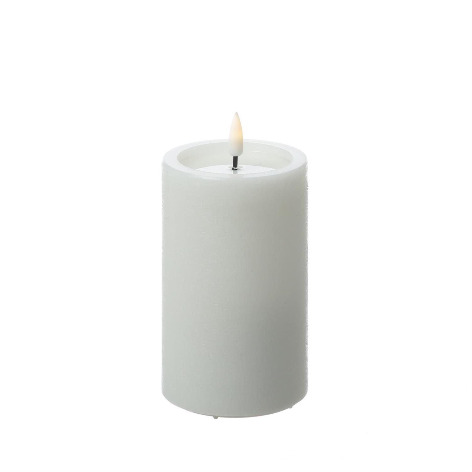 LED-Kerze UNIQUE Stumpenkerze Rustik-Optik Echtwachs 7,5x12,5cm bis 1500Std weiß