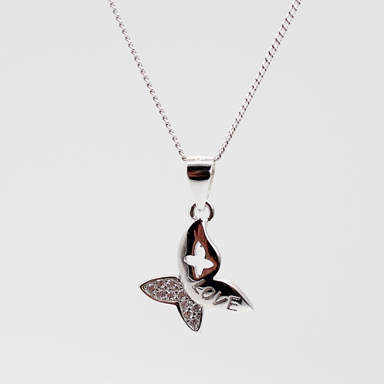 cm, Inschrift Silber mit Anhänger Schmetterling (Kettenlänge Halskette Silberkette Geschenkschachtel Schmuck 925), 45 Love inklusive Sterling ELLAWIL Kette