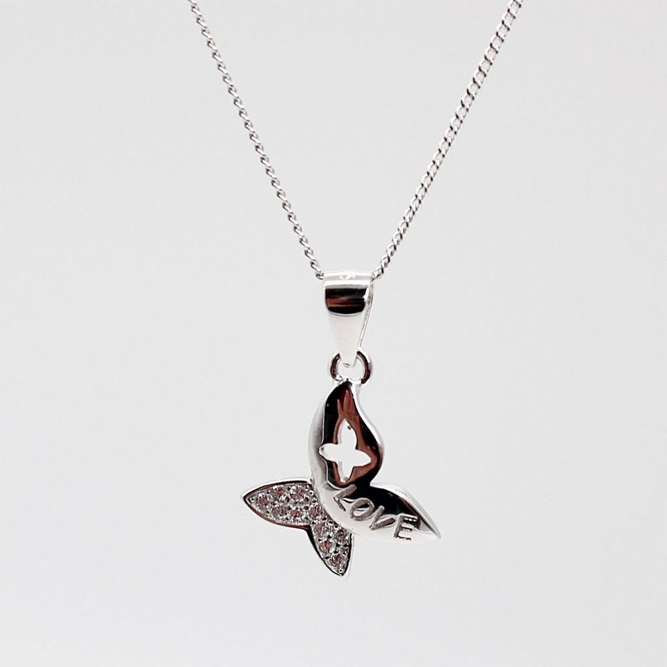 ELLAWIL Silberkette Damen Kette mit Schmetterling Anhänger Halskette Love  Inschrift (Kettenlänge 50 cm, Sterling Silber 925), inklusive  Geschenkschachtel
