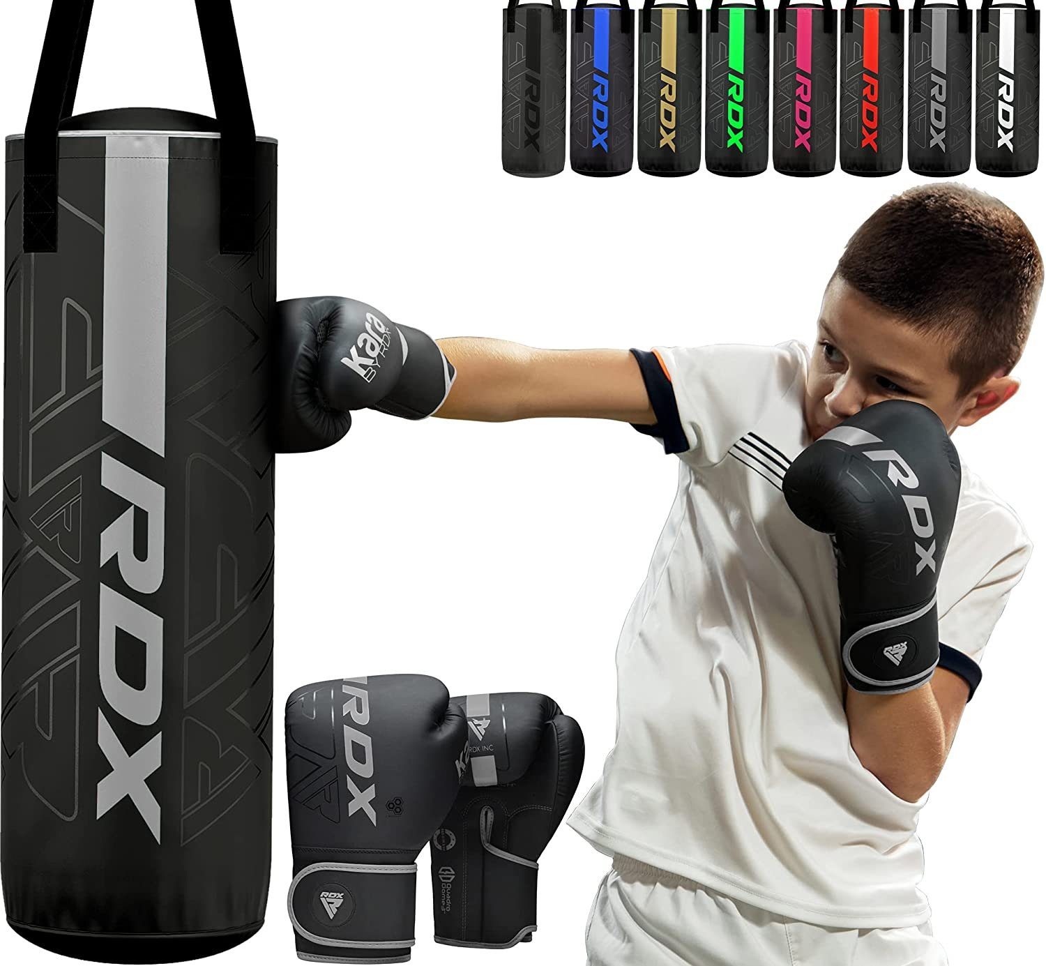RDX Sports Boxsack RDX Kinder Boxsack 2 Fuß (60,96 cm) und Boxhandschuhe Set silver