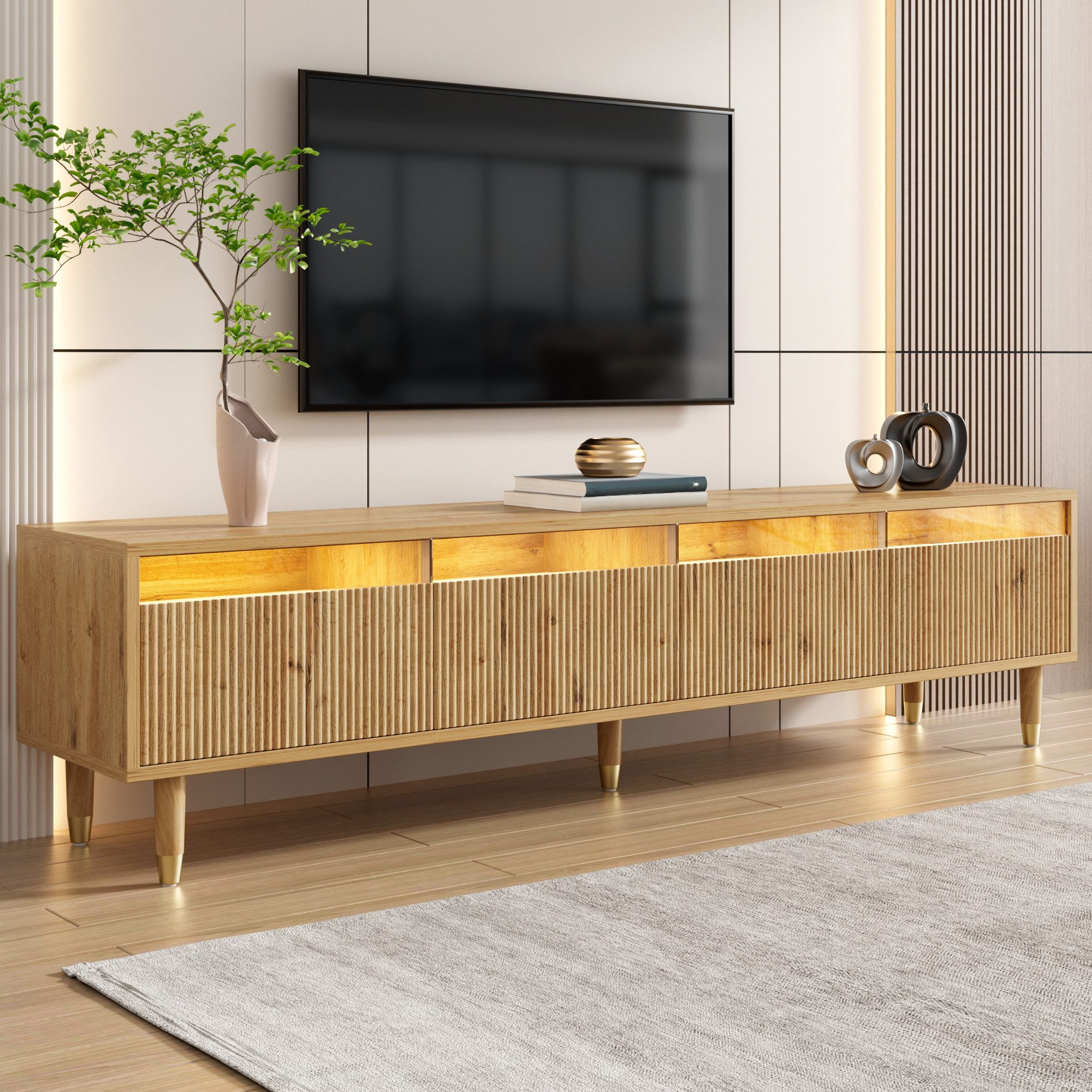 Merax Lowboard mit LED- Beleuchtung (1 St), TV-Schrank mit 4 Acryl-Schublad günstig online kaufen