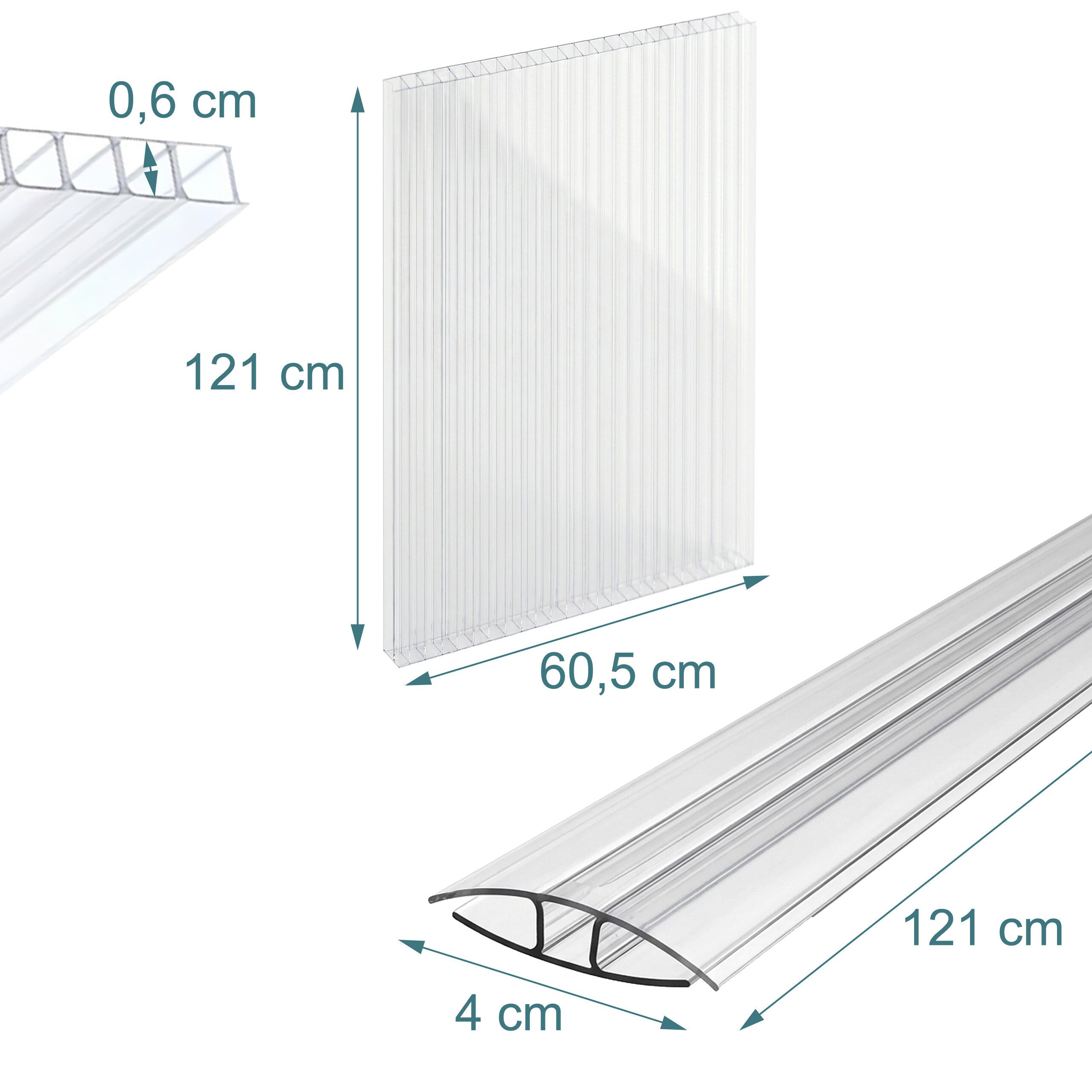 Tectake Polycarbonat Doppelstegplatten 10er Set – 121x60,5 Cm, UV-beständig, -20 Bis +100 °C, Für Gewächshäuser & Terrassenüberdachung