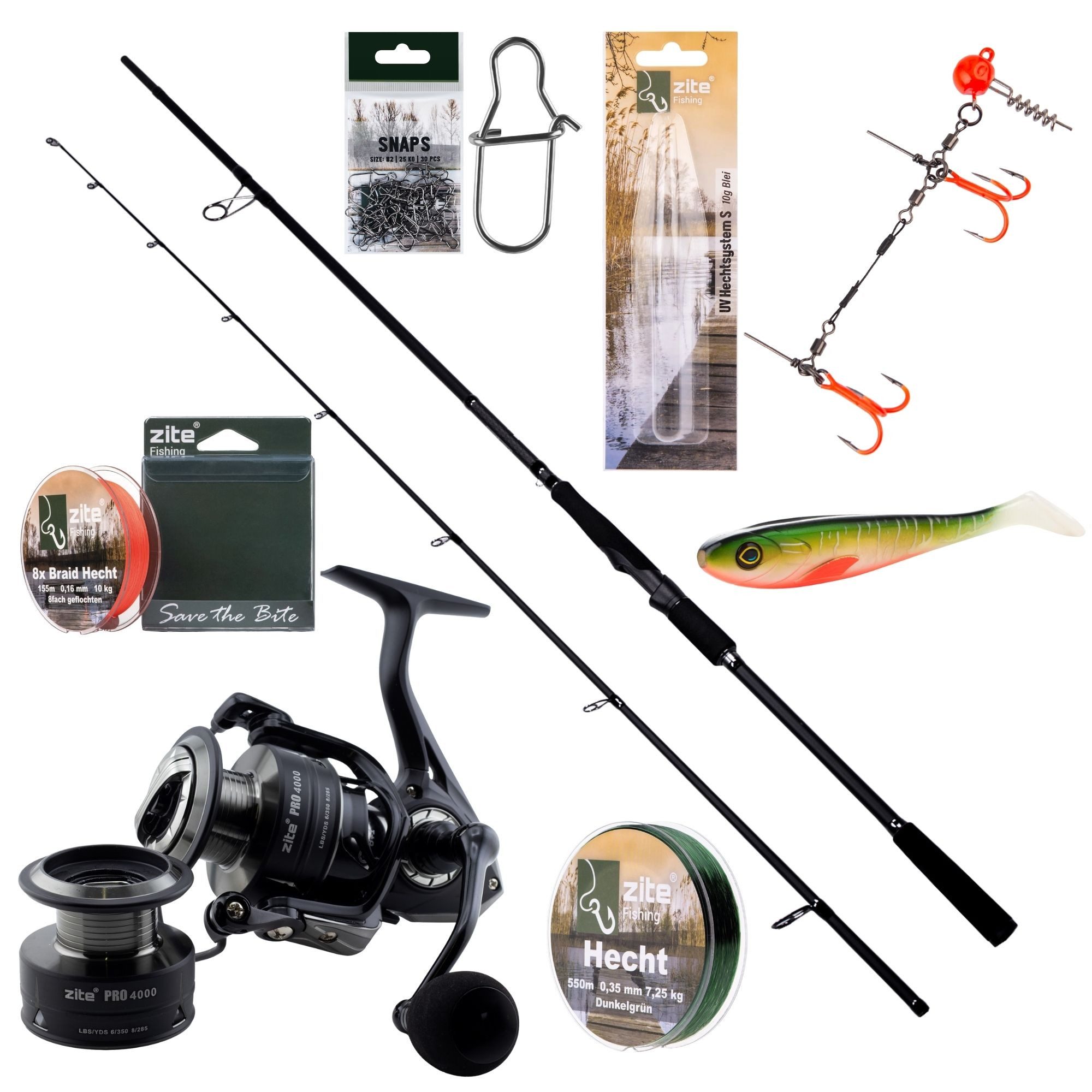 Zite Spinnrute Inzite Pro Stick Hecht-Set - Angelrute + Angelrolle mit Zubehör