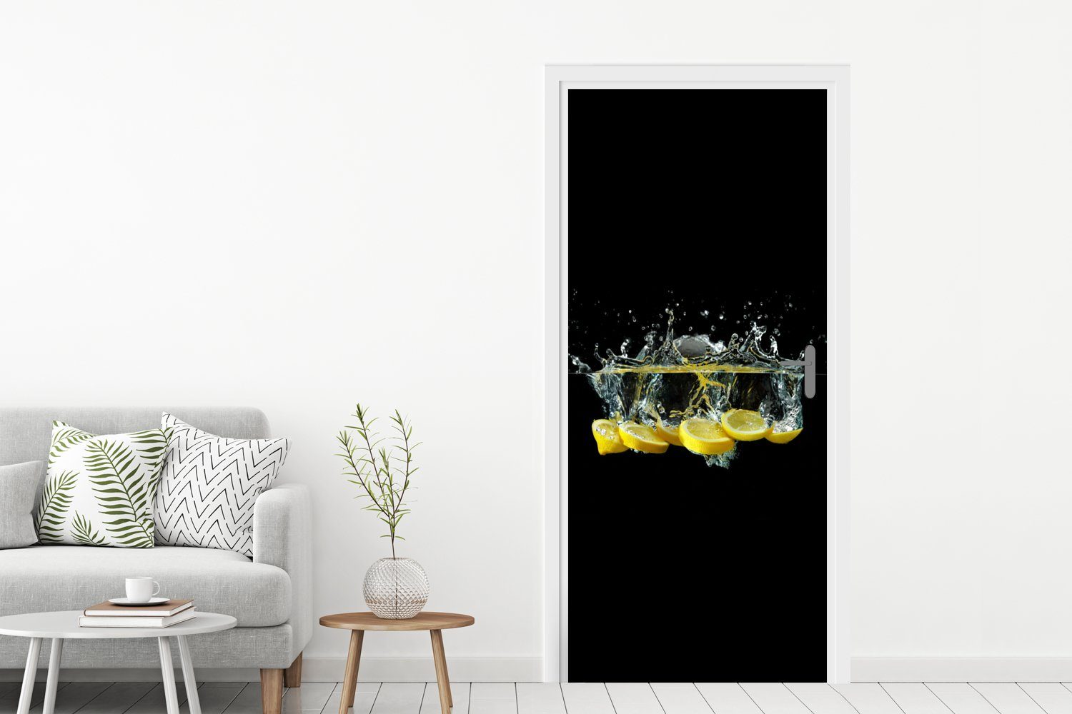 Gelb Stilleben (1 cm Matt, 75x205 - für Wasser, - Türtapete Tür, MuchoWow Türaufkleber, - St), Fototapete bedruckt, Zitrone - Frucht