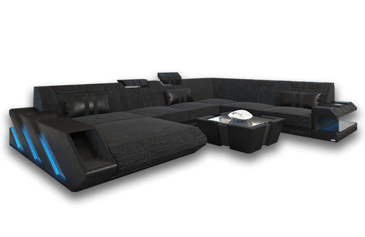 XXL H8 Sofa bettfunktion, usb, Stoffsofa Braun-Schwarz Apollonia optionaler, mit led Stoff Wohnlandschaft Sofa schlaffunktion, Dreams Polster Couch