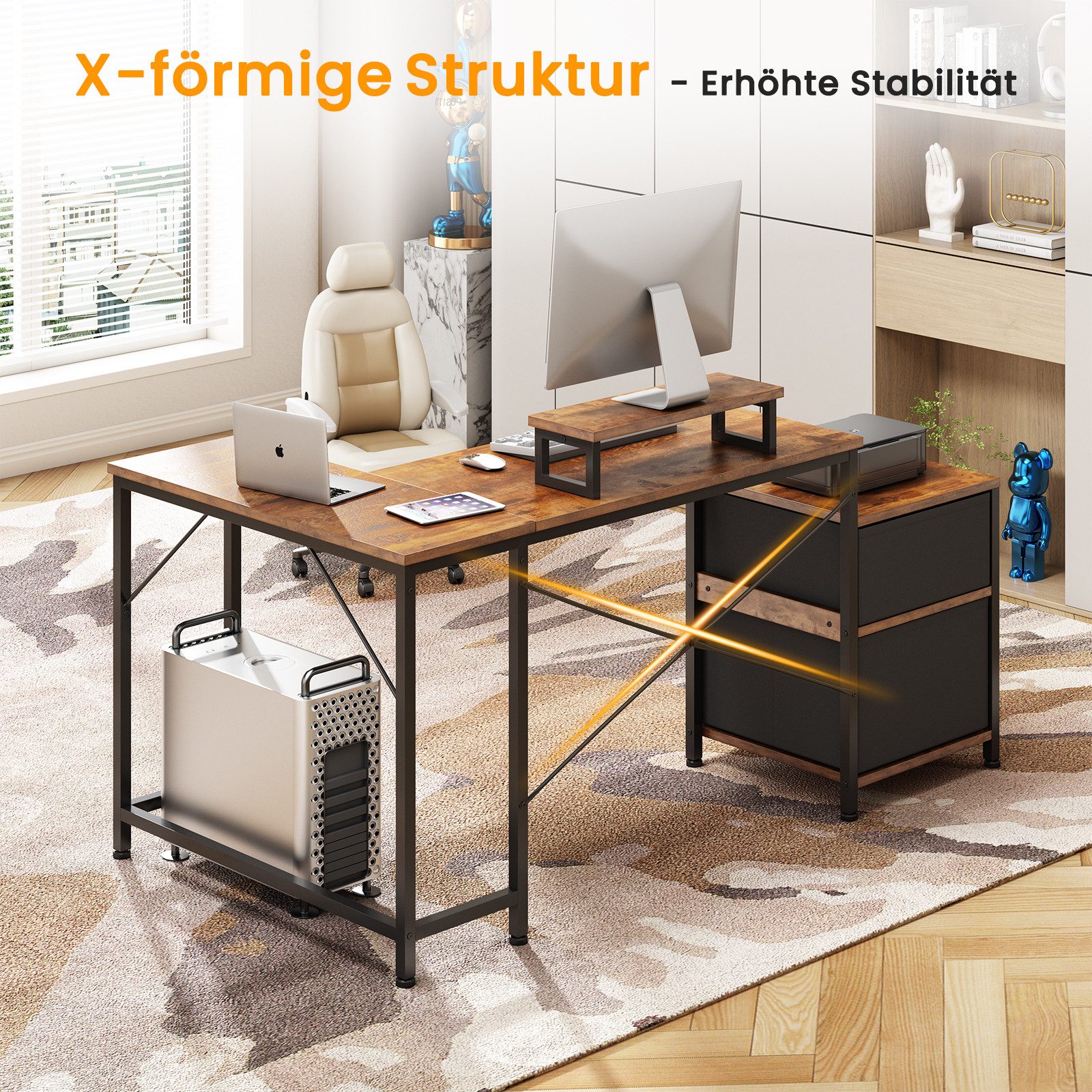 Dripex Eckschreibtisch Schreibtisch L-Form mit Regal günstig online kaufen