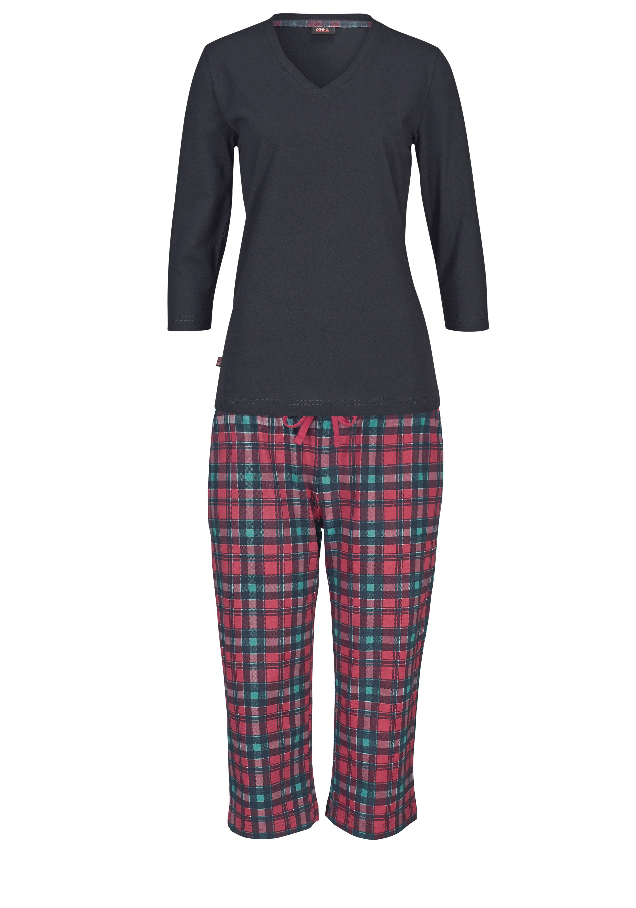 H.I.S Capri-Pyjama (2 tlg) mit karierter Hose und passendem Basic-Shirt günstig online kaufen