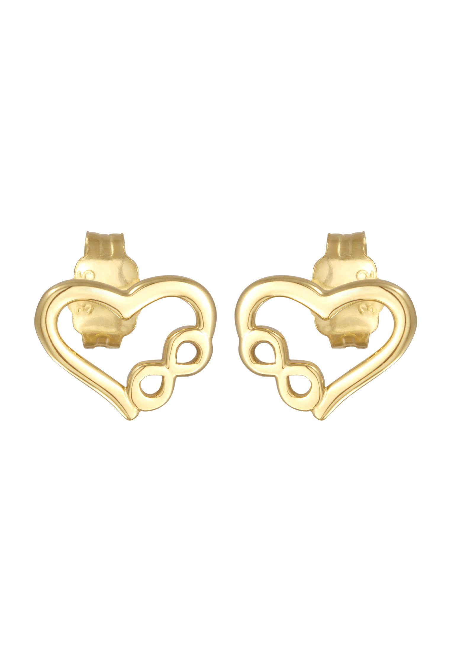 Elli Premium Paar Ohrstecker Herz Liebe Unendlichkeit Infinity 375er  Gelbgold, Herz, Infinity