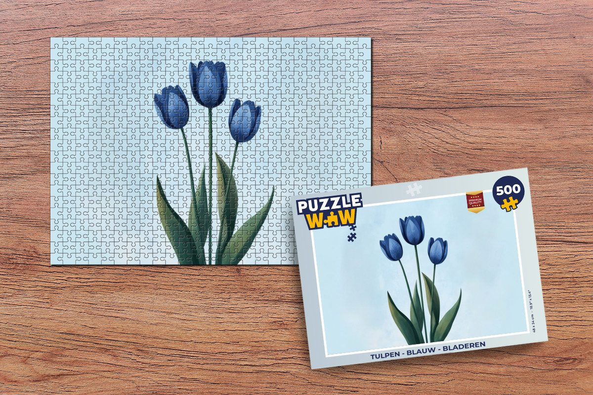 MuchoWow Puzzle Tulpen - Blau - Blätter, 500 Puzzleteile, Foto-Puzzle, Bilderrätsel, Puzzlespiele, Spielzeug