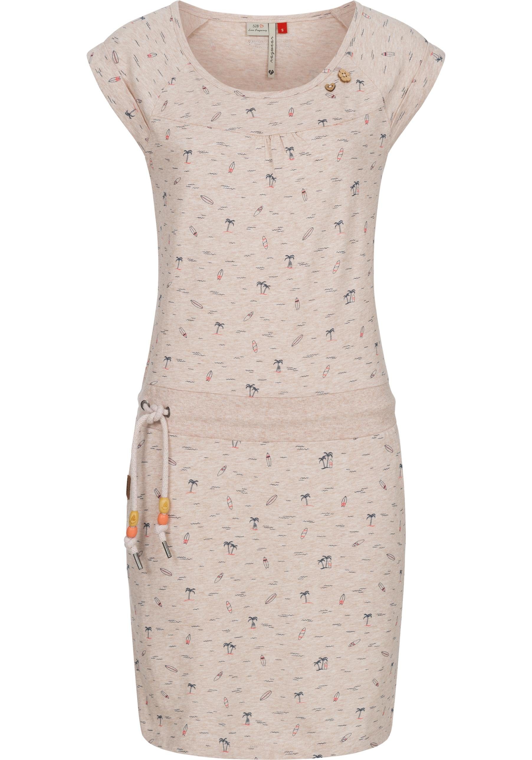 Ragwear Sommerkleid Penelope leichtes Baumwoll Kleid mit Print hellbeige