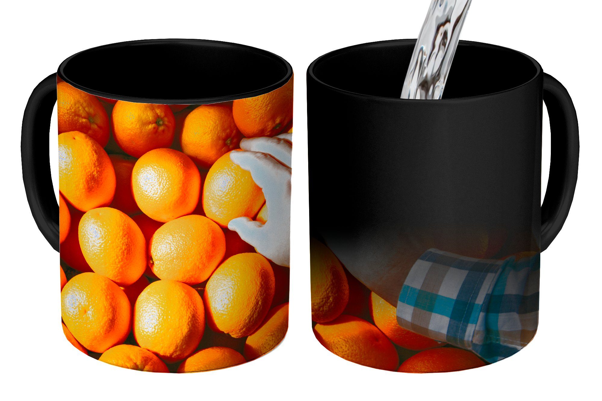 MuchoWow Tasse Orange - Teetasse, - Keramik, Zaubertasse, Obst Kaffeetassen, Markt, Farbwechsel, Geschenk - Hand