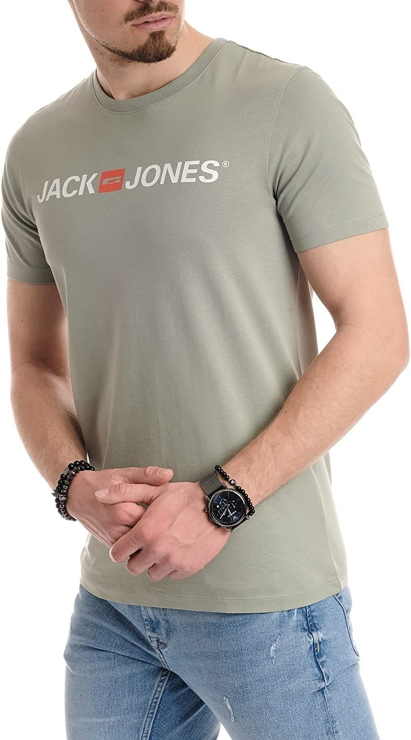 Rundhalsausschnitt, Grey Baumwolle aus Jones Slate Print-Shirt Jack & mit