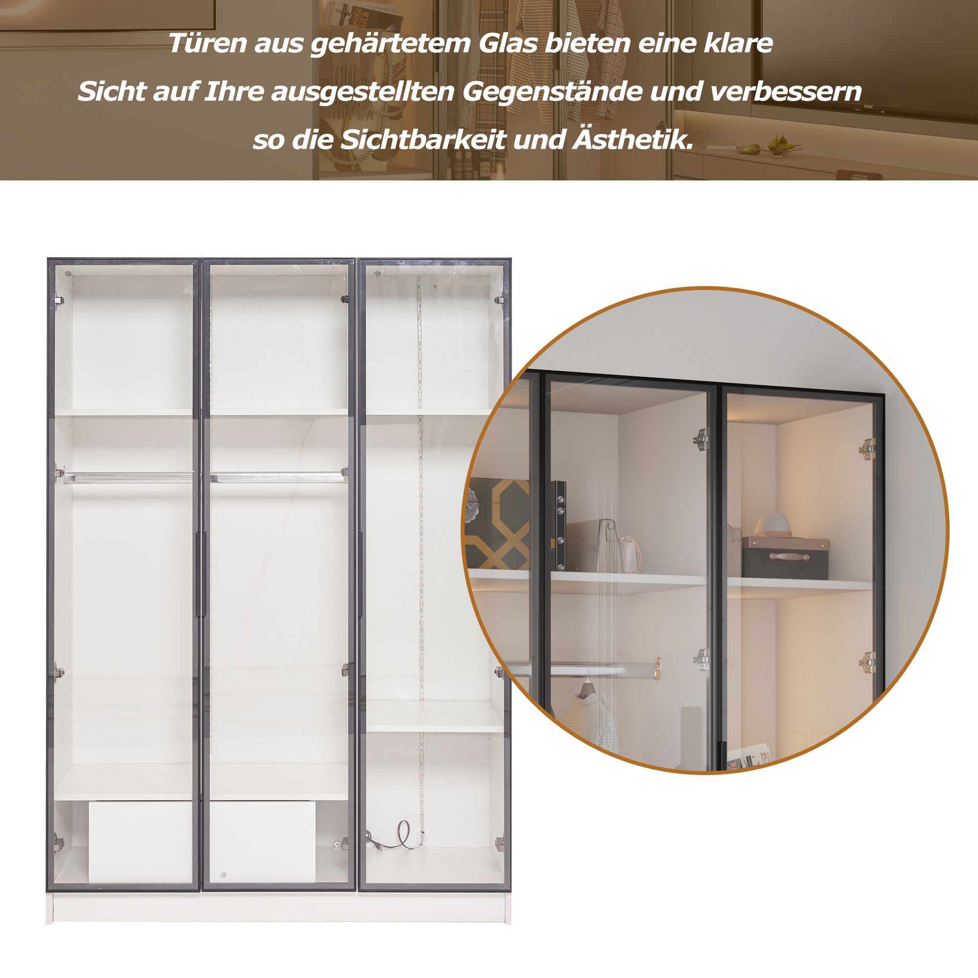 Merax Kleiderschrank Hochschrank, Vitrine mit Glastüren günstig online kaufen