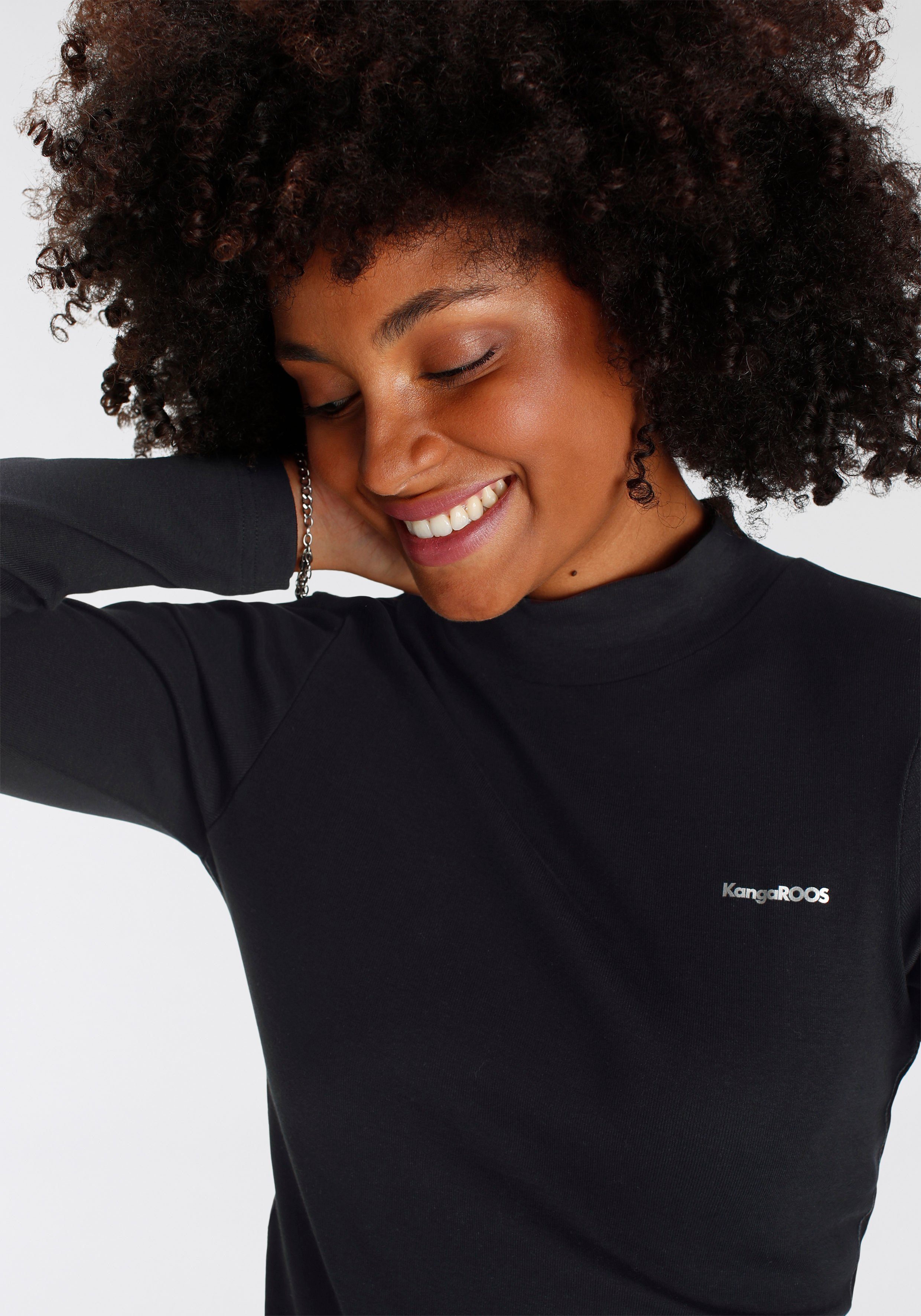 KangaROOS Longsleeve Langarm, sehr figurbetont, unifarben, Stehkragen