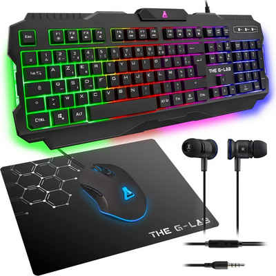 THE G-LAB Combo Helium Bundle für Gaming 4 in 1 - italienische Gamer Tastatur- und Maus-Set, Gaming-Maus 3200 DPI, Kopfhörer, rutschfeste Mauspad - PC Mac PS4 PS5