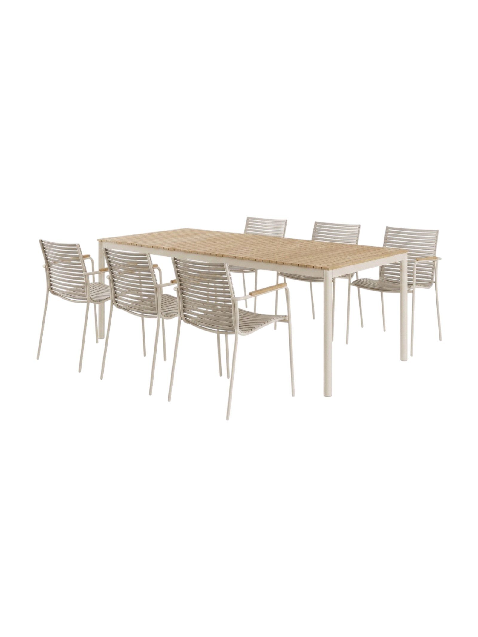 Cinas Garten-Essgruppe Mood, (7-tlg), Gartenmöbel Set, Teak, Aluminium, Runde Beine, Skandinavisch, Terasse