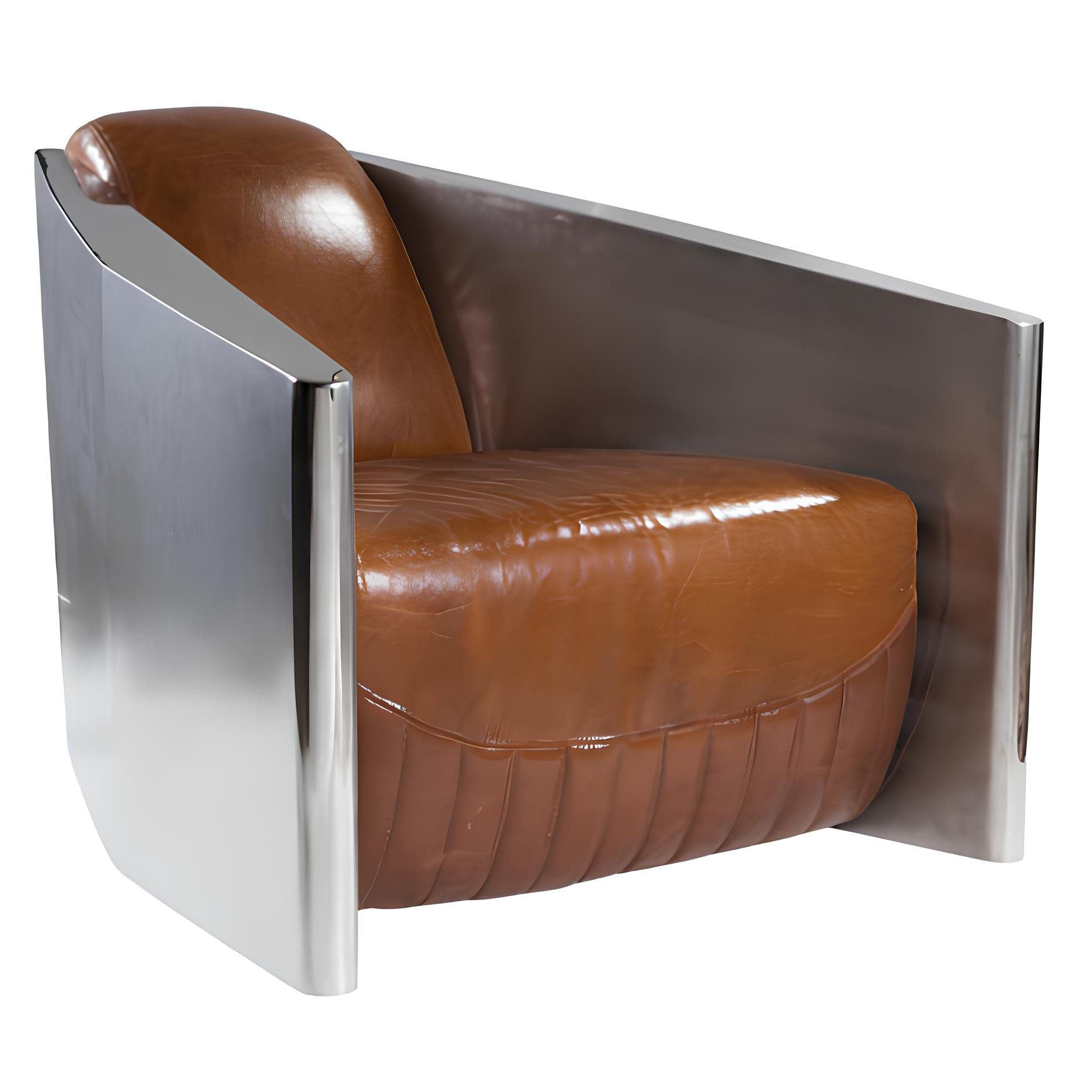 JVmoebel Sessel Retro Lederstuhl in Braun mit Aluminium-Elementen (Sessel), Made in Europa