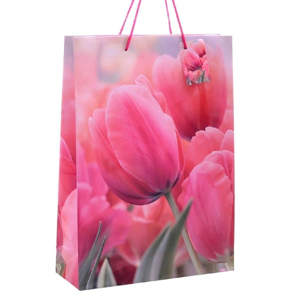Linoows Tragetasche 10 Stück Geschenktüte 'Tulpen', Papiertüten Tragetaschen, Große Papiertragetaschen | Tragetaschen