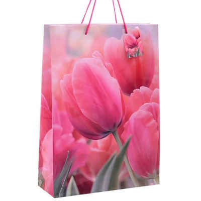Linoows Tragetasche 10 Stück Geschenktüte 'Tulpen', Papiertüten Tragetaschen, Große Papiertragetaschen
