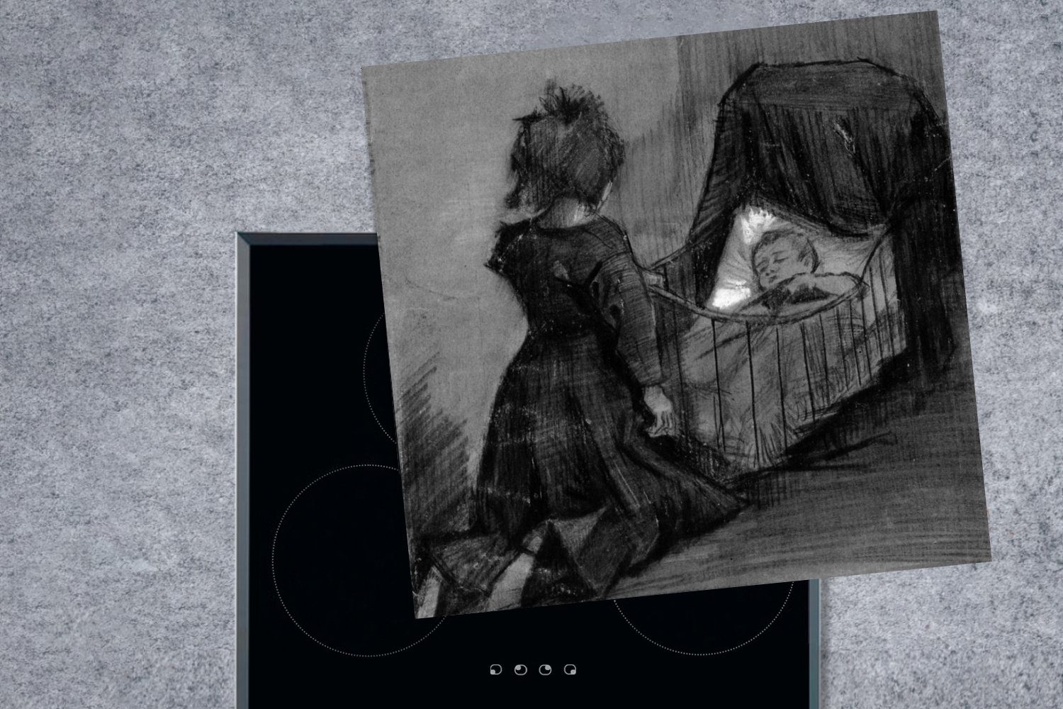 tlg), Ceranfeldabdeckung, - kniend Vincent Mädchen einer küche Herdblende-/Abdeckplatte Gogh, van MuchoWow cm, 78x78 für Arbeitsplatte (1 Wiege bei Vinyl,