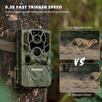 Usogood Wlan Wildkamera mit Bewegungsmelder Nachtsicht 4K 48MP Jagdkamera Überwachungskamera (Outdoor, 120° Weitwinkelobjektiv, Wildtierkamera mit Handyübertragung App, Wasserdicht, Jagd 0,3s)