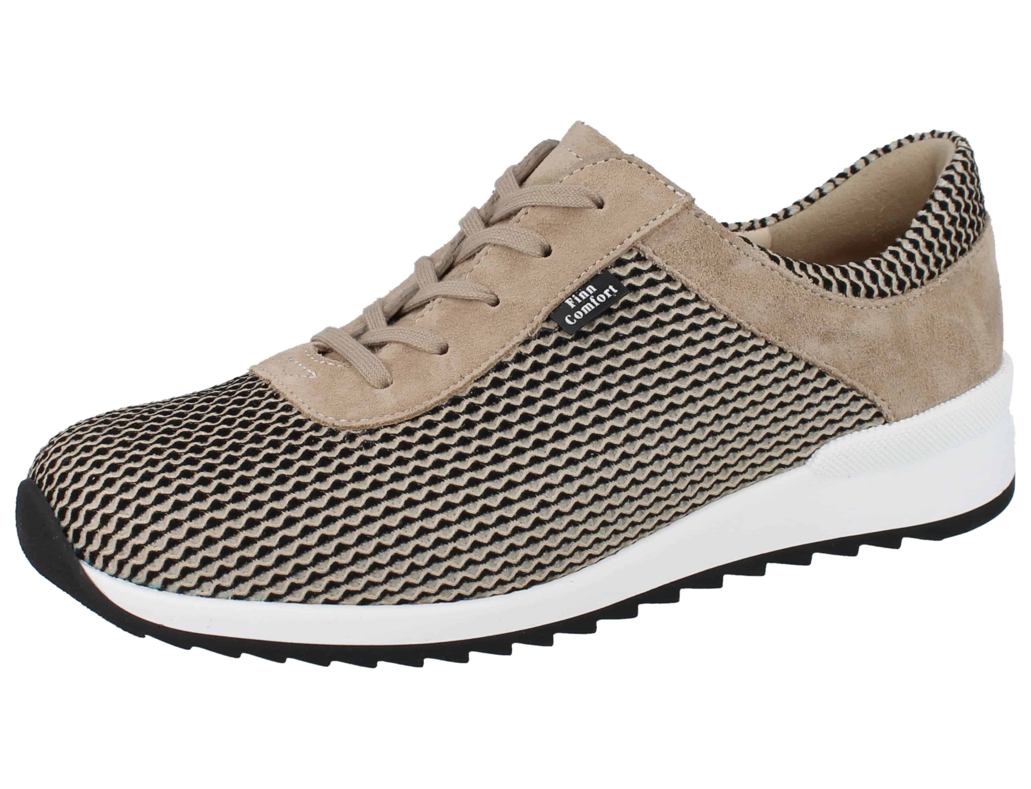 Finn Comfort FINN COMFORT Cerritos Damen Schnürschuhe beige taupe Mesh Nubukleder Schnürschuh Wechselfußbett