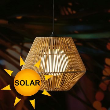 MARELIDA Hängeleuchte LED Solar Hängeleuchte Rattanoptik Korbgeflecht Solarleuchte natur, LED Classic, warmweiß (2100K bis 3000K)