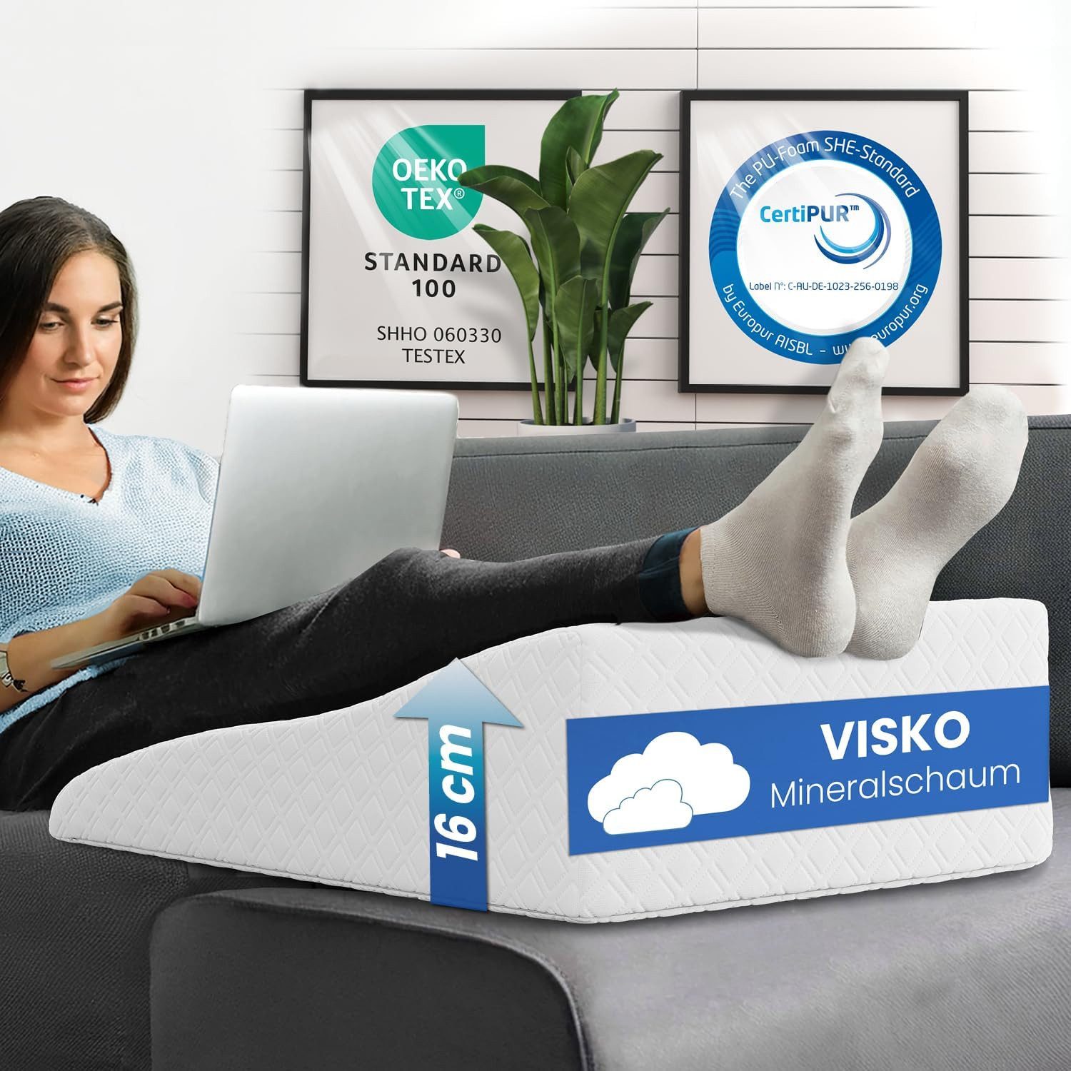 ELONEO Lagerungskissen für Beine, Venenkissen, Funktionskissen, abnehmbarer & waschbarer Bezug