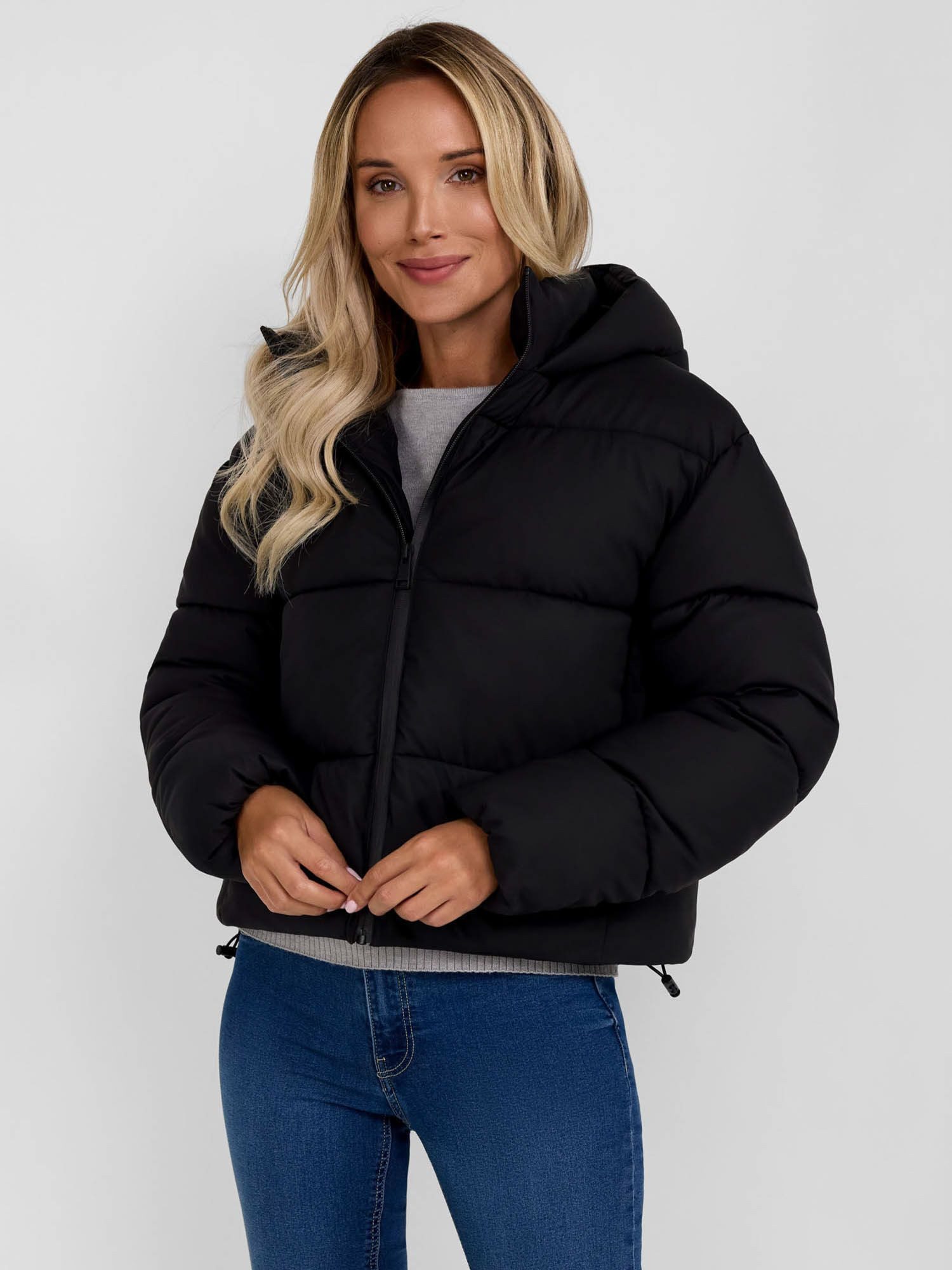 Winterjacke Kurze Steppjacke mit Kapuze, hohem Kragen, wasserabweisend (XS-XXL)