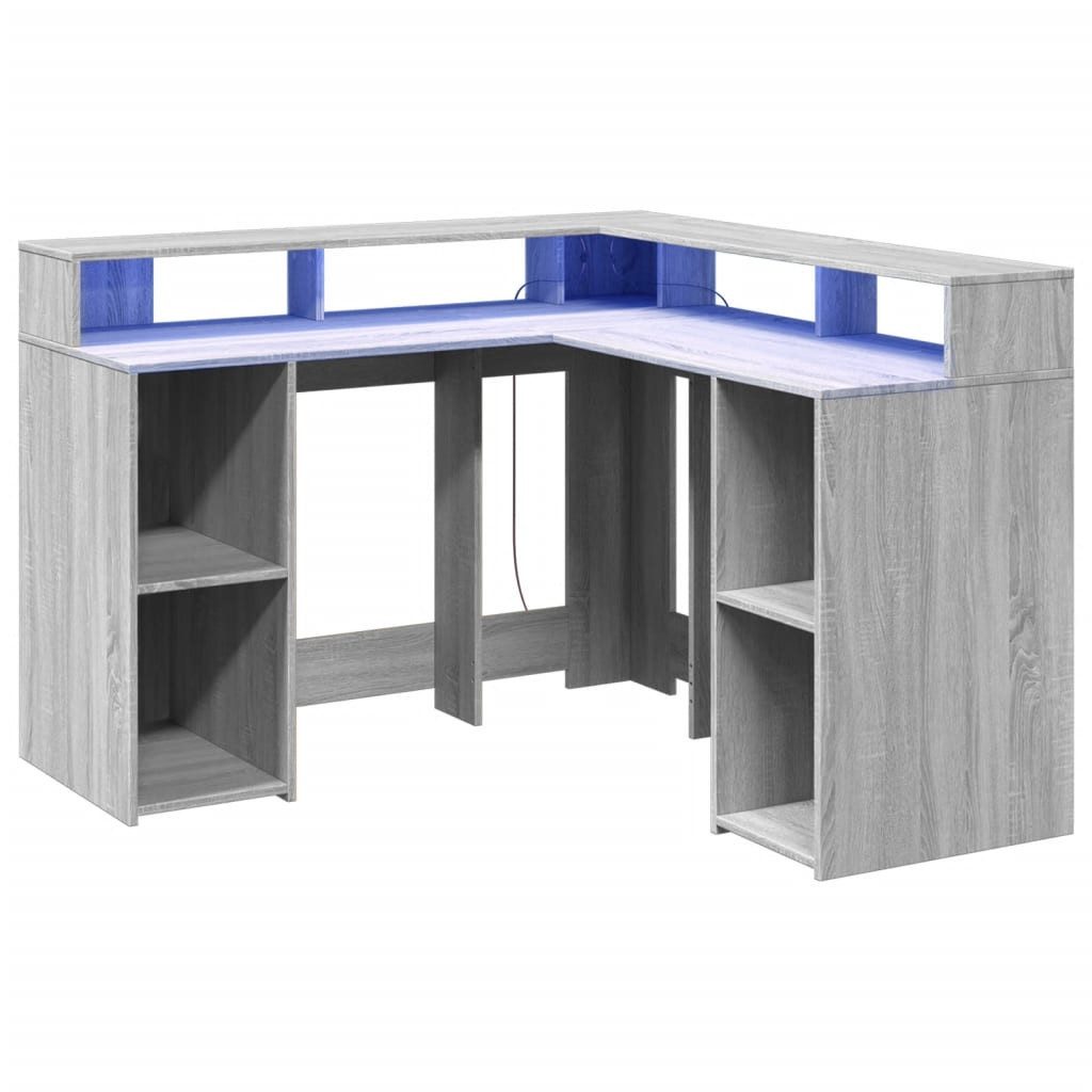 vidaXL Schreibtisch LED-Schreibtisch Grau Sonoma 130x130x91 günstig online kaufen