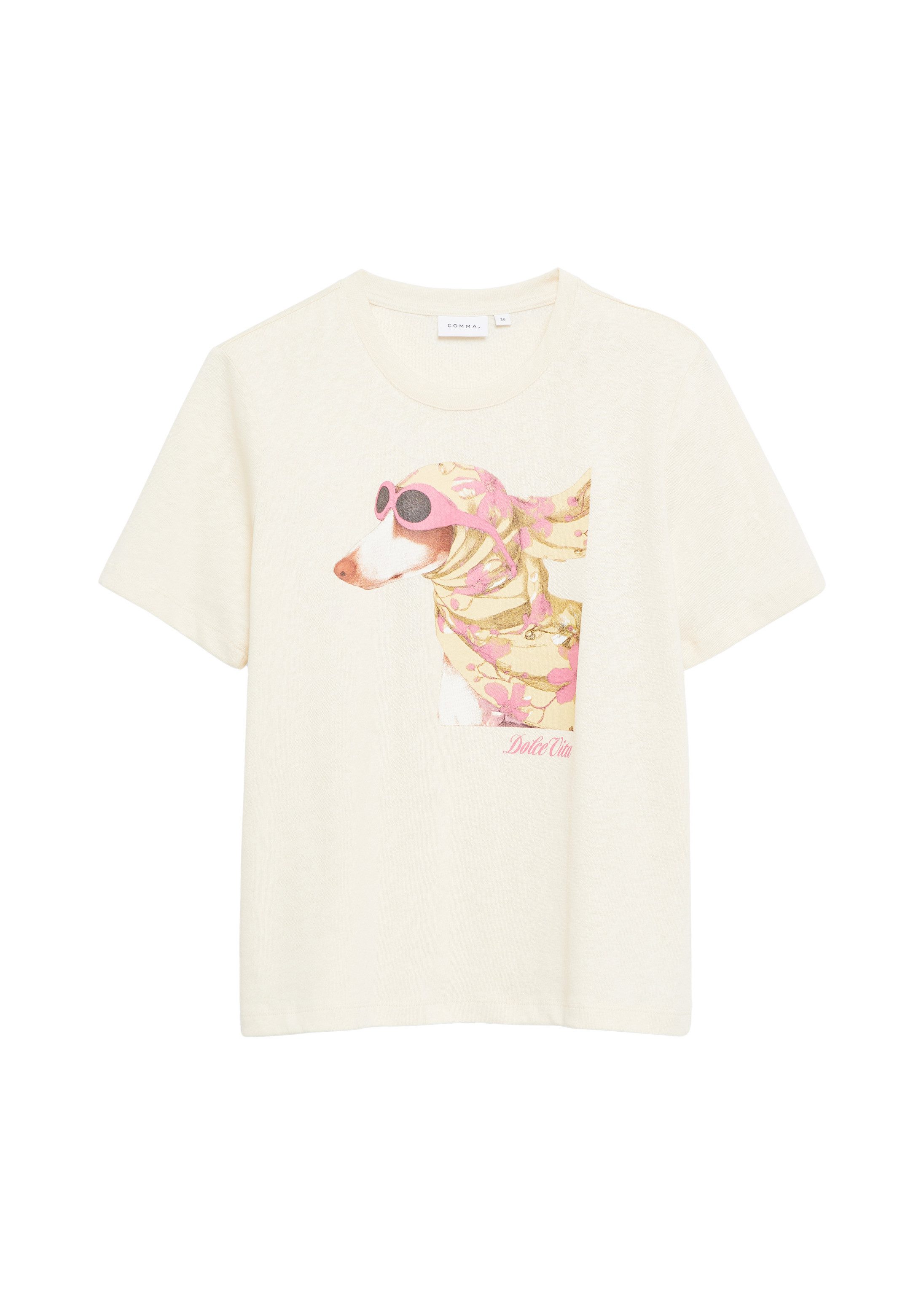 comma Kurzarmshirt T-Shirt Print-T-Shirt mit Flammgarn