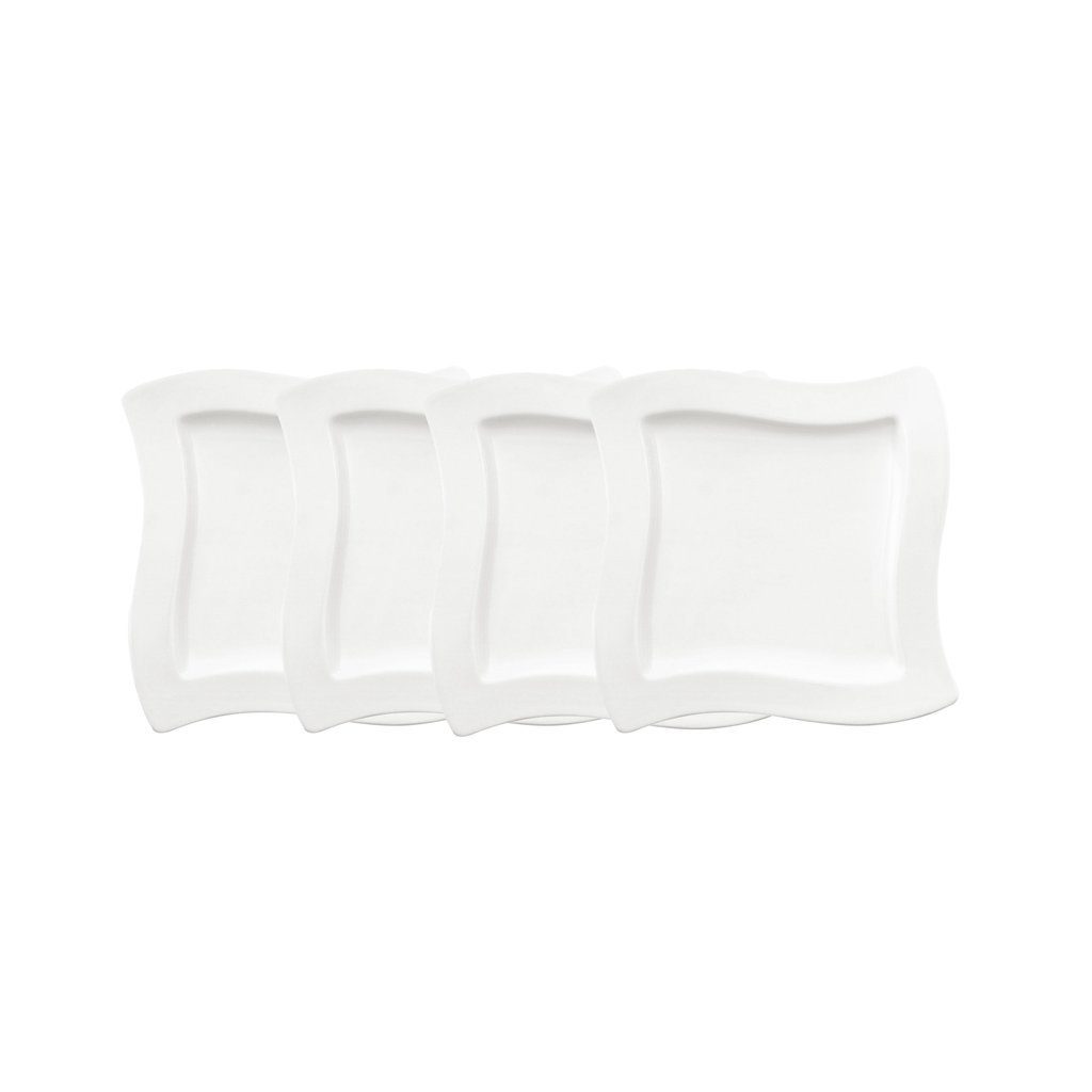 Villeroy & Boch Frühstücks-Geschirrset NewWave Frühstücksteller, quadratisch, 4 Stück (4-tlg), 4 Personen, Porzellan, Premium Porcelain, mikrow.- & spülm.sicher, Made in Germany