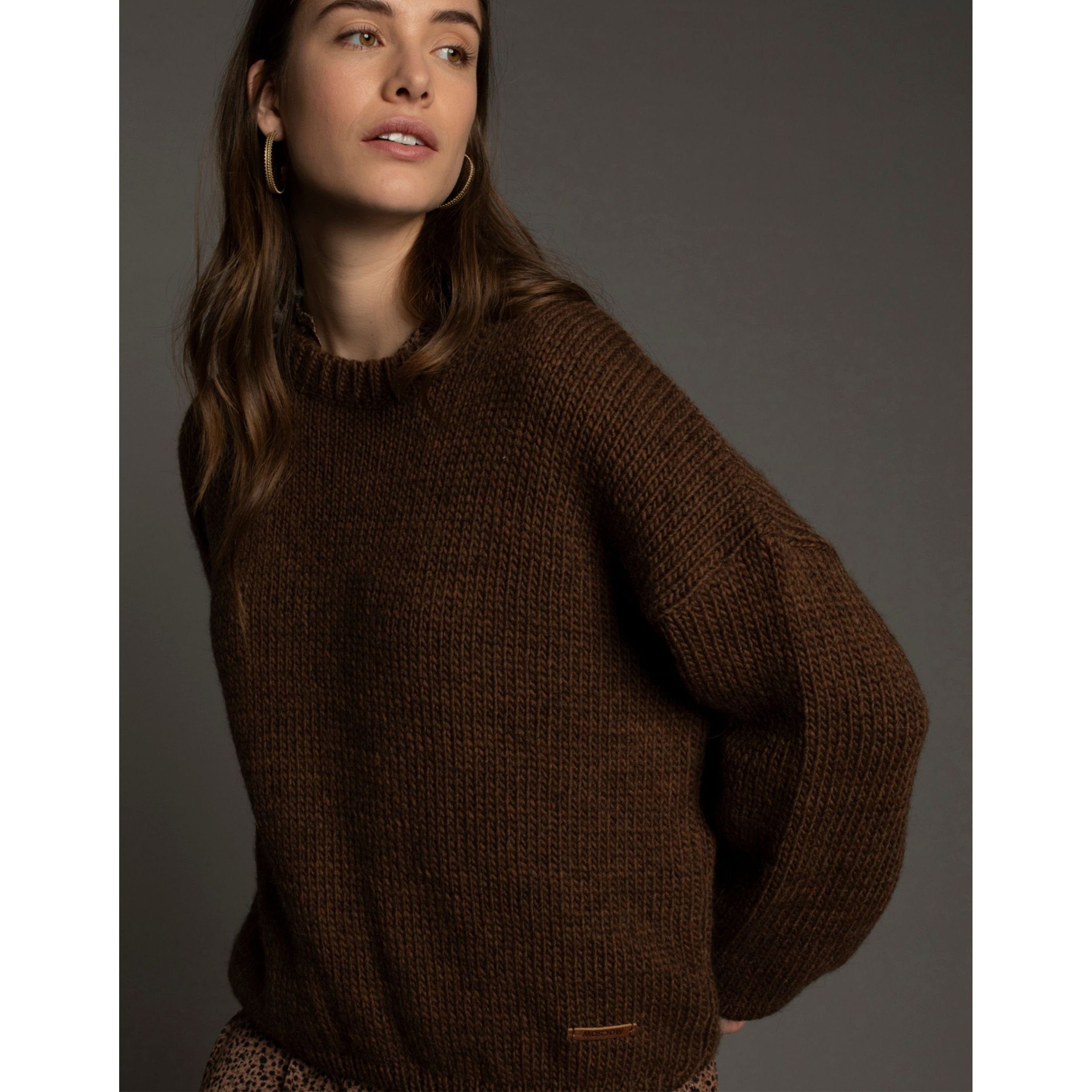 Alpaka Wolle in Design mit (1-tlg) Strickpullover Braun Pullover Moscow Zayn