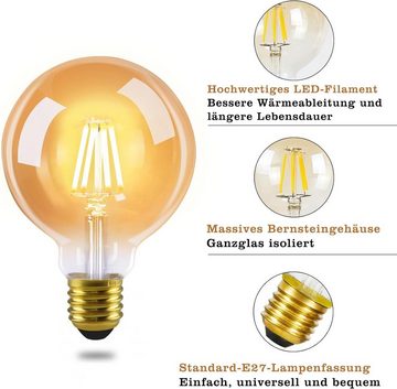 Nettlife LED-Leuchtmittel 2 Stück LED Glühbirne E27 Vintage LampeG95 Warmweiss Filament, E27, 6 St., Warmweiß, für Haus Hotel Café Bar